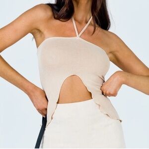 Tan sheer flowy halter top